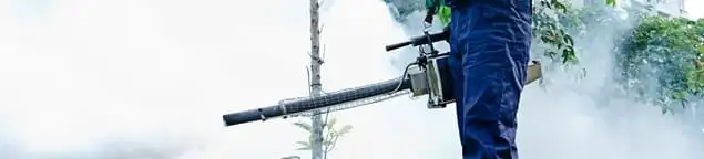 Pest control technician fogging an outdoor area for insect control in Columbus, OH